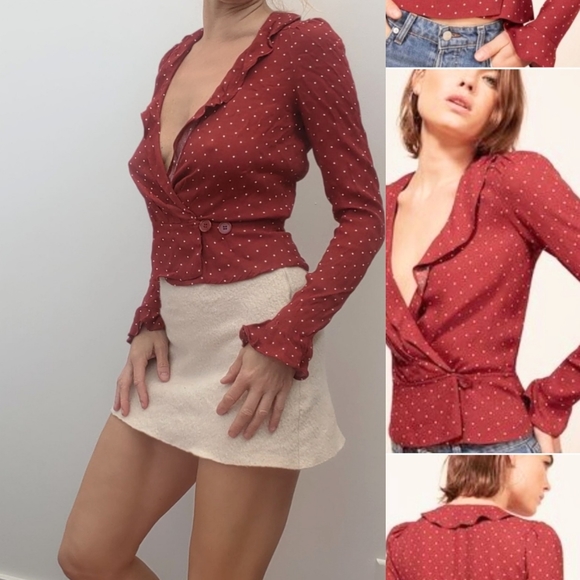 Nwot Reformation classic wrap polka dot blouse xs - Picture 3 of 7